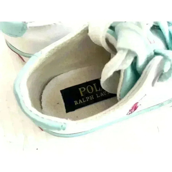 POLO Ralph Lauren Infant Leather Sneakers Shoes Size 5 White Pink Pony - Picture 3 of 7